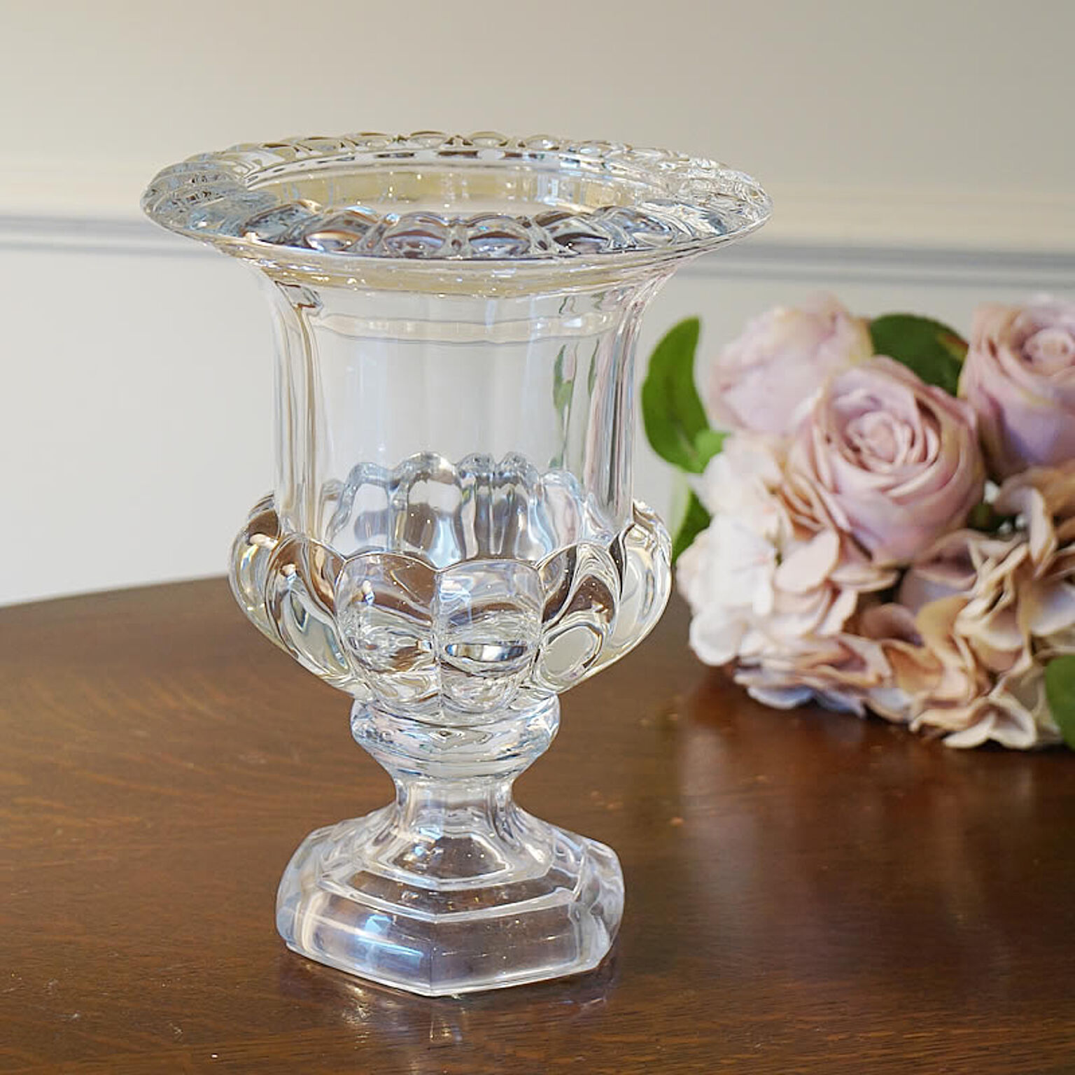 クリアガラス製 アンティーク風 Lサイズ花瓶