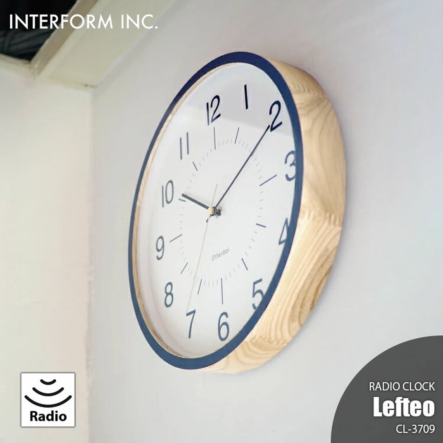 INTERFORM インターフォルム Lefteo レフテオ 掛時計 CL-3709 電波時計 壁掛時計 掛け時計 ウォールクロック ステップムーブメント