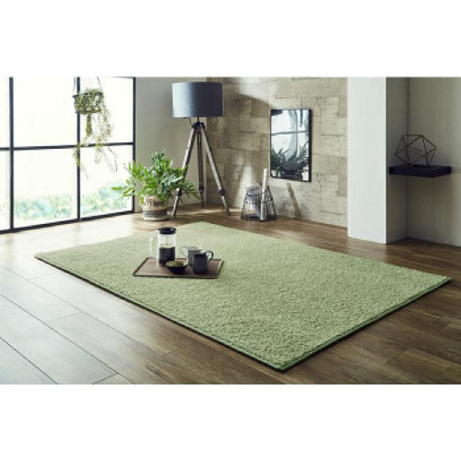 日本製 防炎 カーペット 無地 シャギー約1.5畳 約150×150cm ペールブルー  4728319