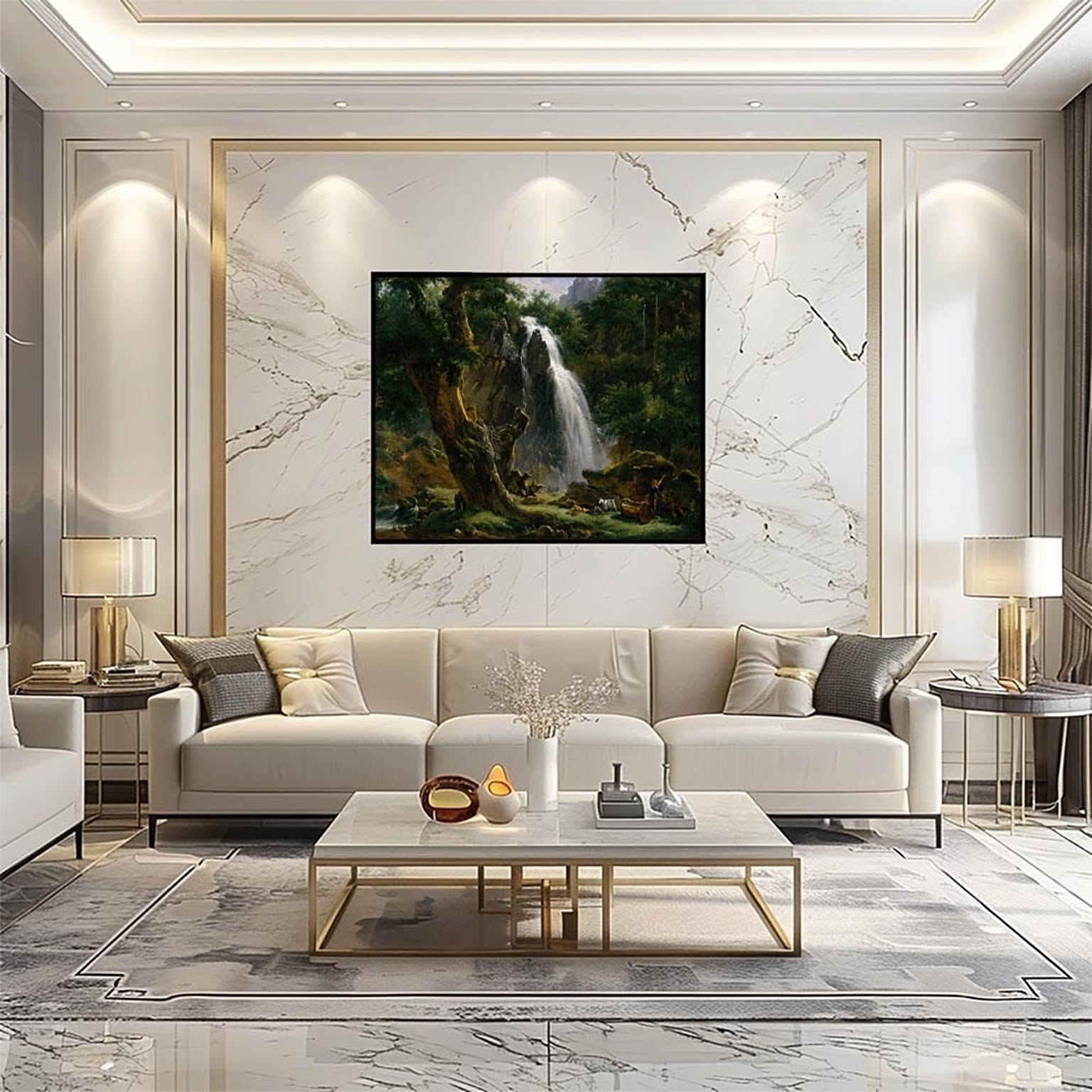 EFPI 世界の古い絵画 レトロポスター デジタルリマスターWaterfall at