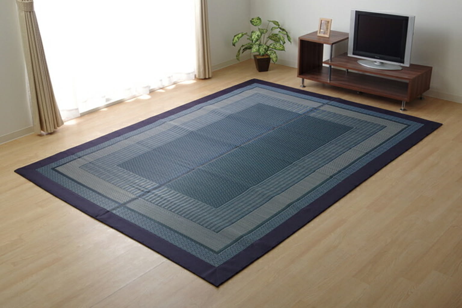 ラグ 国産 い草 ござ カーペット 『DXランクス』 ネイビー 江戸間4.5畳（約261×261cm)【ネイビー】 