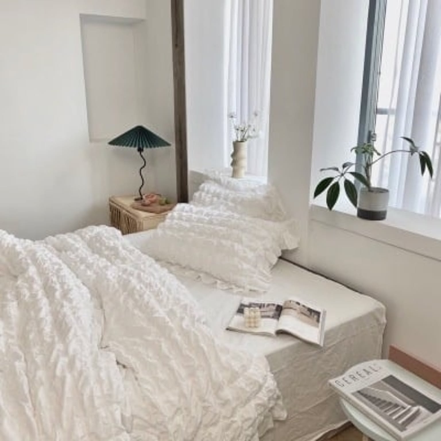 タックデザイン掛け布団カバー シングル ホワイト 韓国インテリア