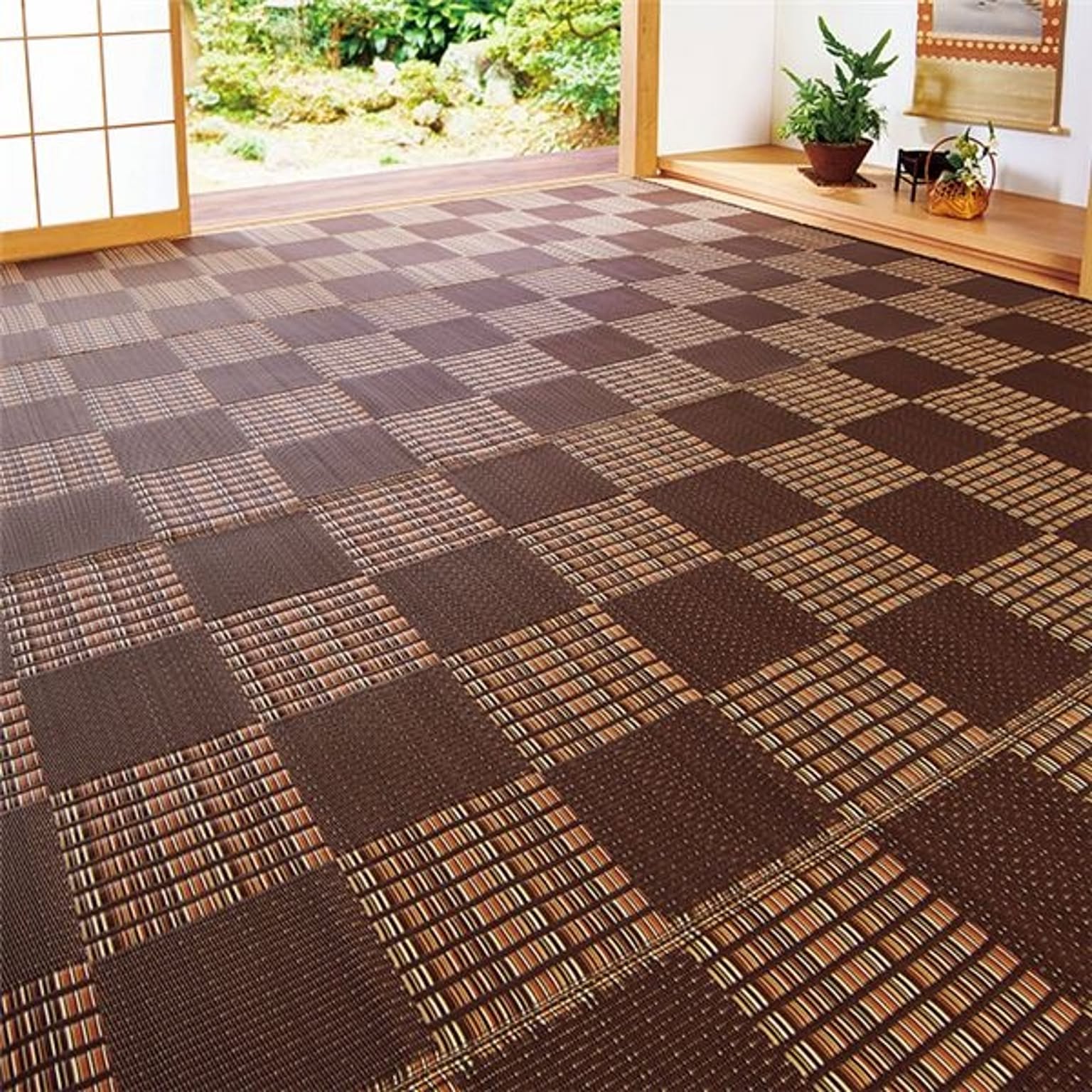 い草風 ラグマット/絨毯 【江戸間6畳 約261×352cm 長方形 ブラウン】 洗える 日本製 折りたたみ収納可 〔リビング〕
