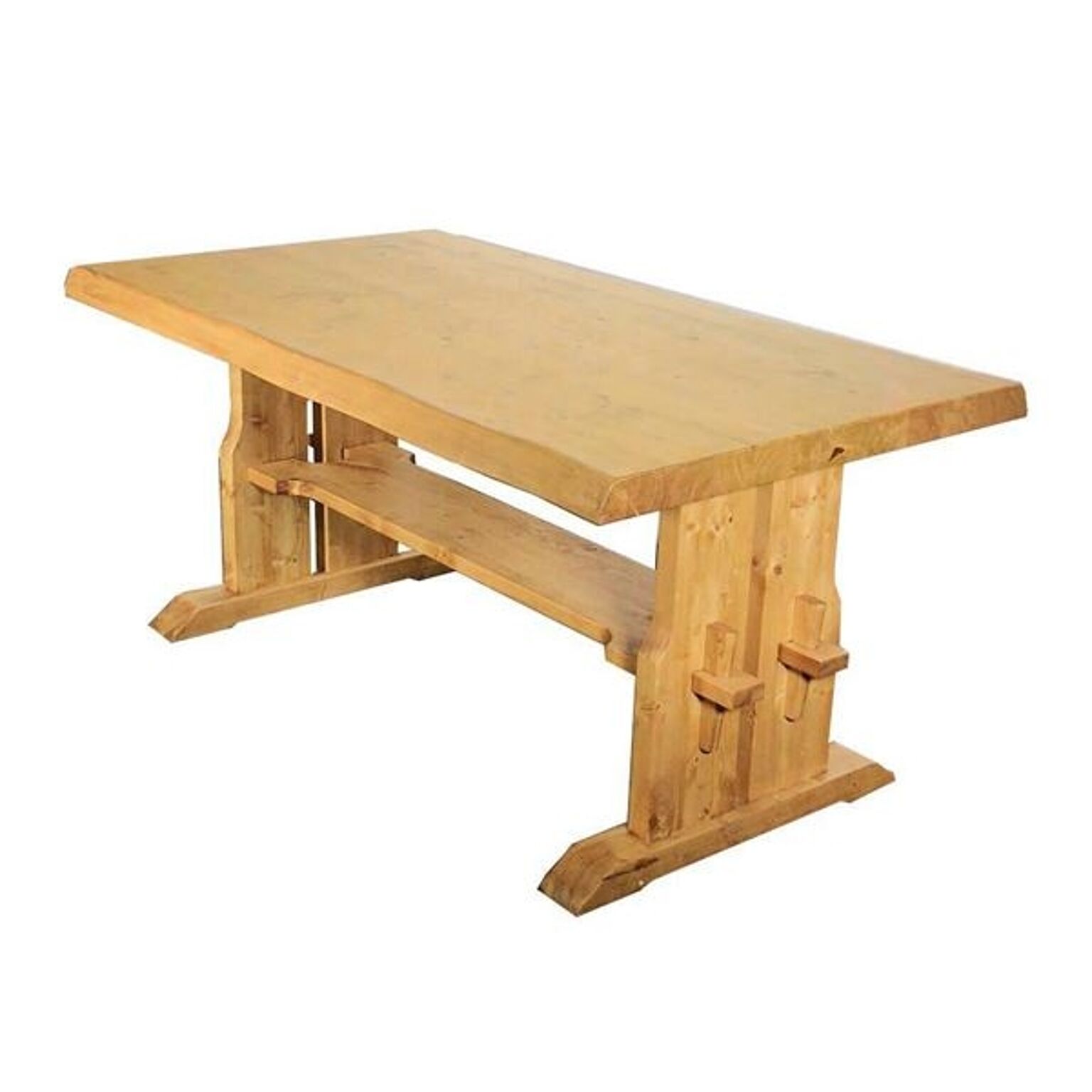ダイニングテーブル 幅150cm ナチュラルブラウン 木製 パイン材 棚板付き リビングテーブル 組立品 在宅ワーク テレワーク