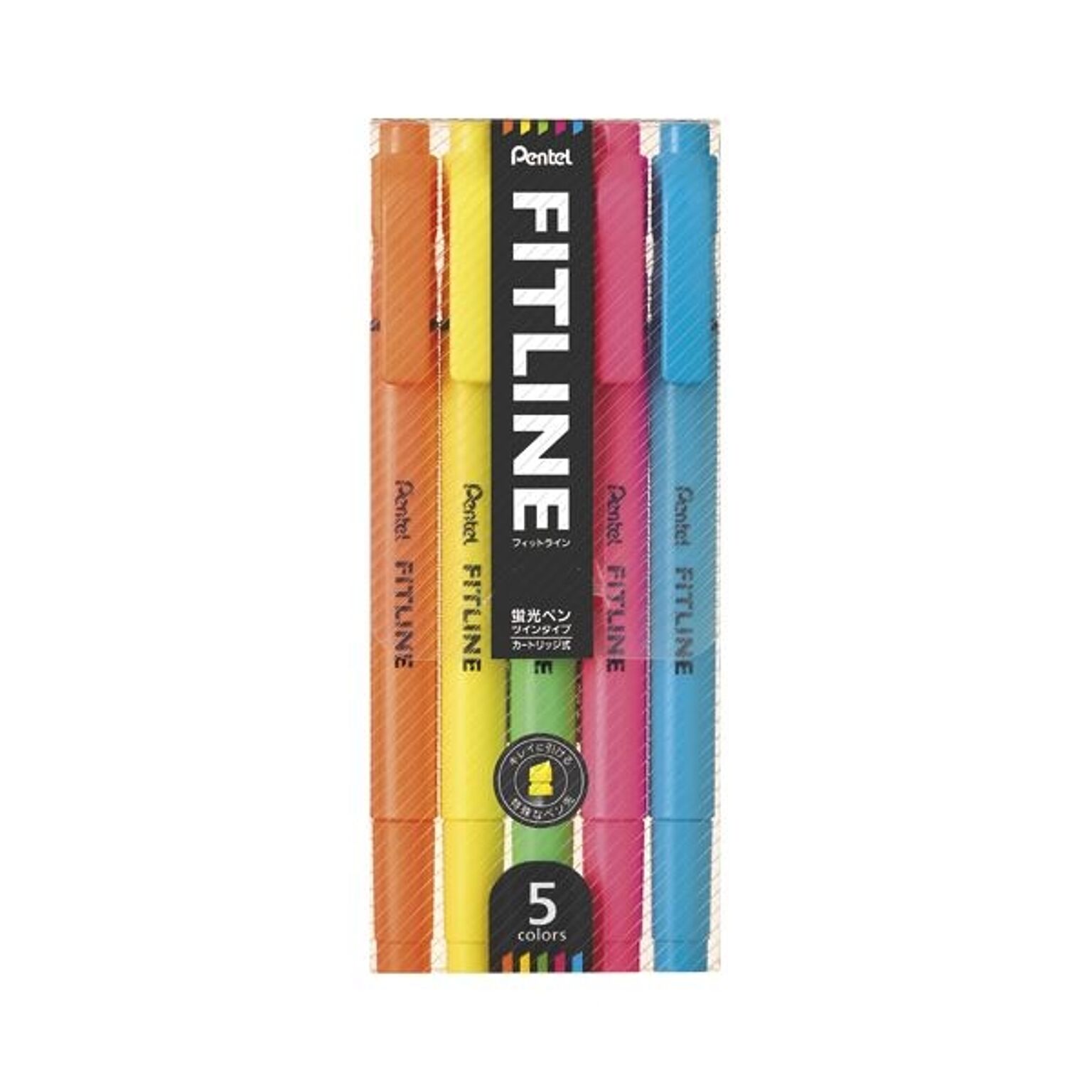 （まとめ） ぺんてる FITLINE 蛍光ペン 5色セット（ピンク・イエロー・ライトグリーン・スカイブルー・オレンジ） 【×10セット】