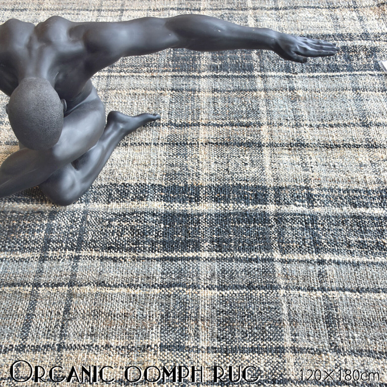 ラグ LANCIANO 麻 ヘンプ 120×180cm グレイ ナチュラル 手織り ジュート カーペット インド 北欧 キリム スカンジナビア シンプル インテリア