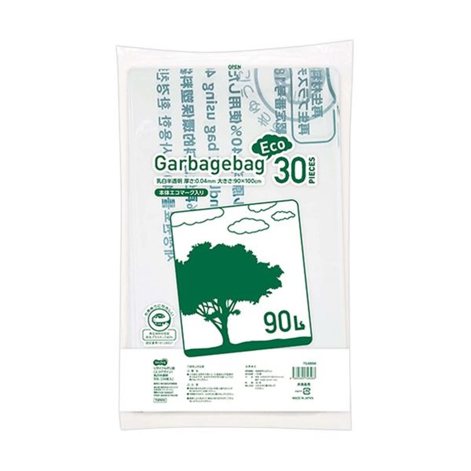 （まとめ）TANOSEE リサイクルポリ袋（エコデザイン）乳白半透明 90L 1パック（30枚）【×5セット】