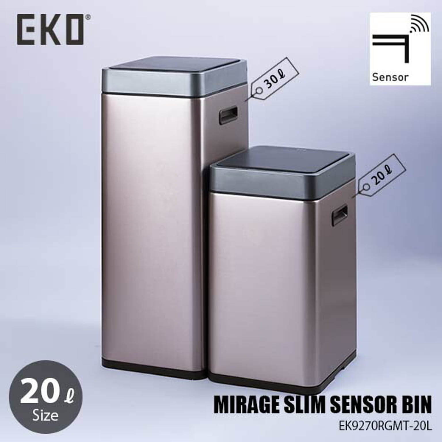  EKO イーケーオー MIRAGE SLIM SENSOR BIN 20L ミラージュスリムセンサービン20L EK9270RGMT-20L (20リットル) ごみ箱 ゴミ箱 ダストボックス