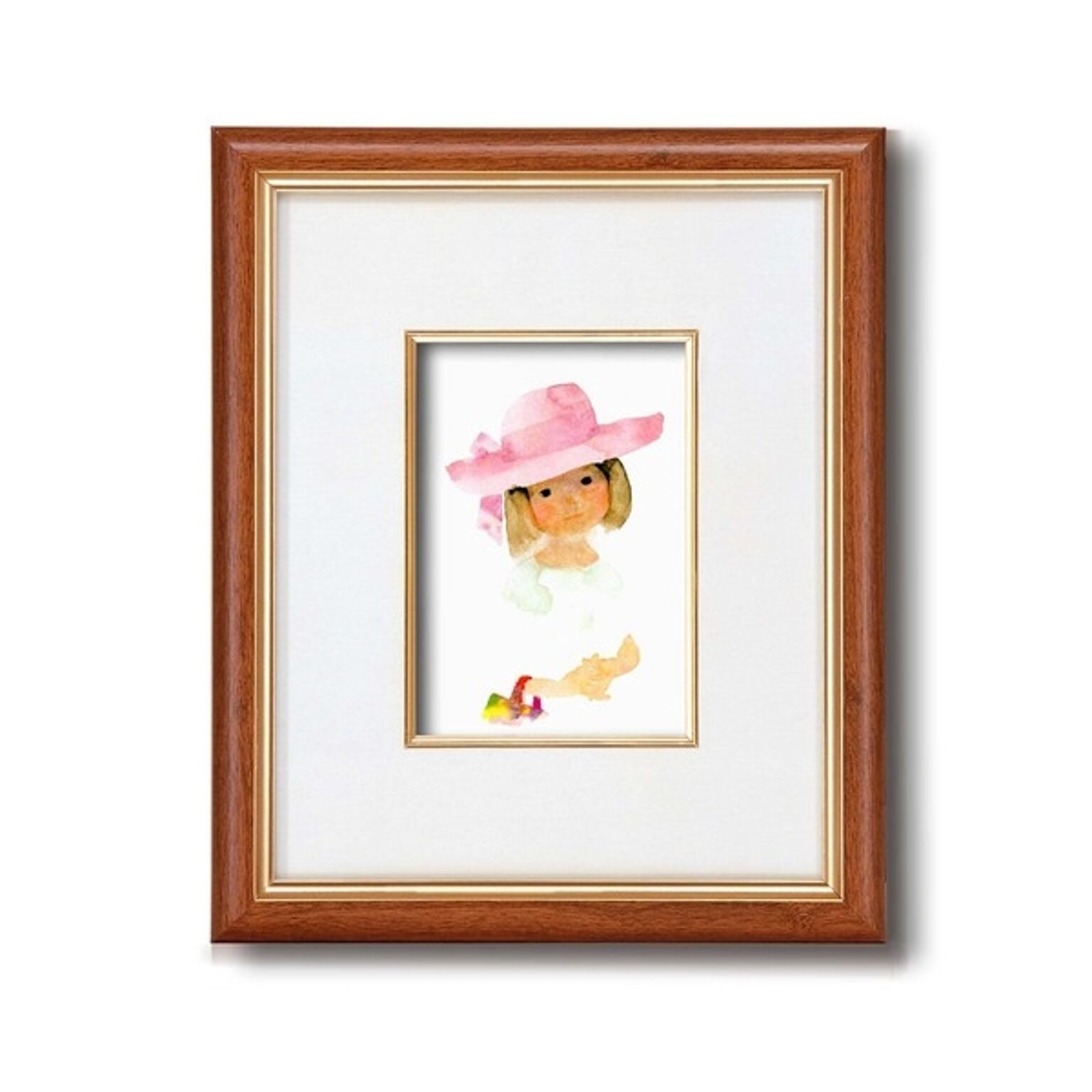 額縁/フレーム 【インチ判 タテ】 いわさきちひろ 「ピンクの帽子」 スタンド付き 壁掛け可 日本製