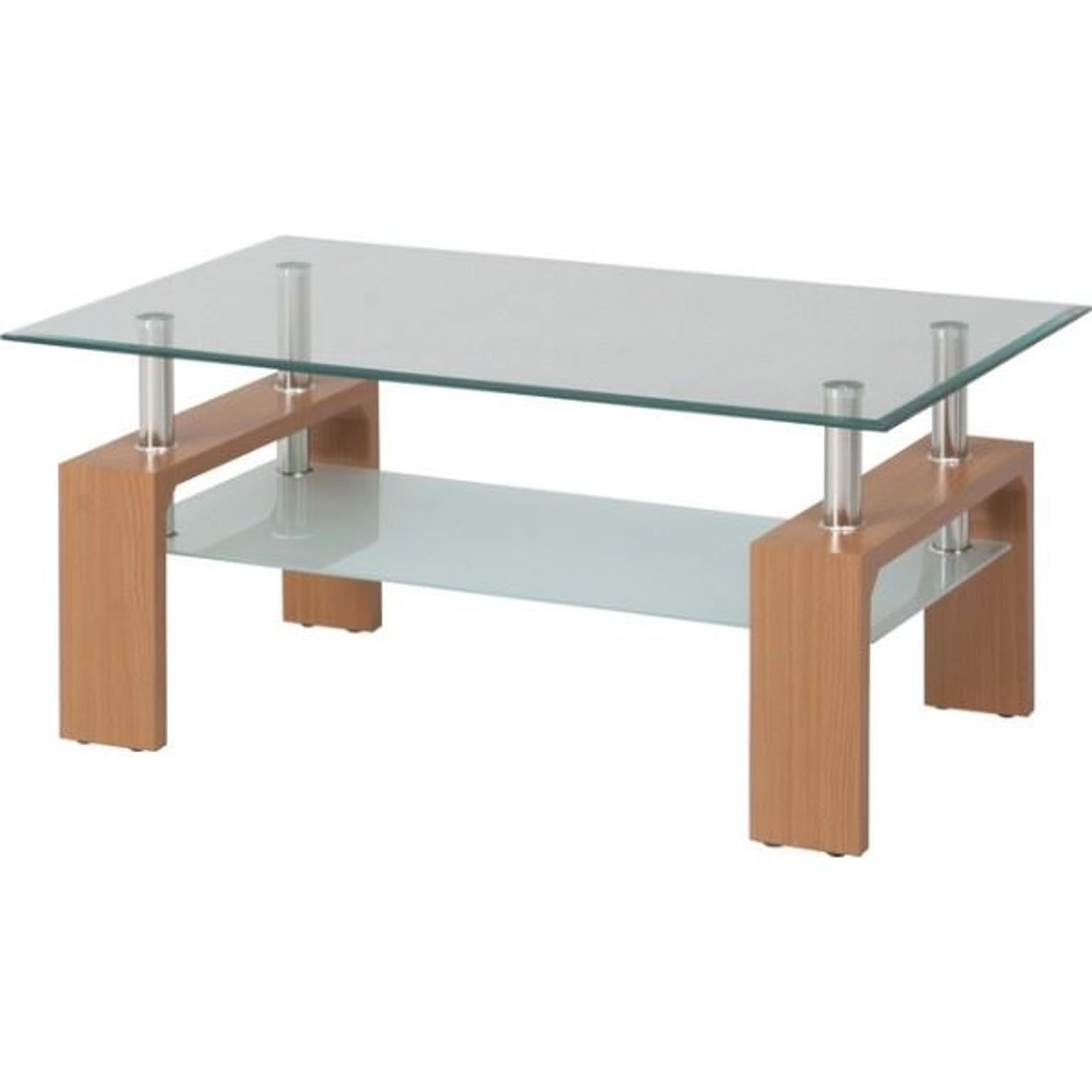 センターテーブル/ローテーブル 【ナチュラル】 幅100cm 強化ガラス製天板 スチールフレーム 収納棚付き 『フォーカス』 通販