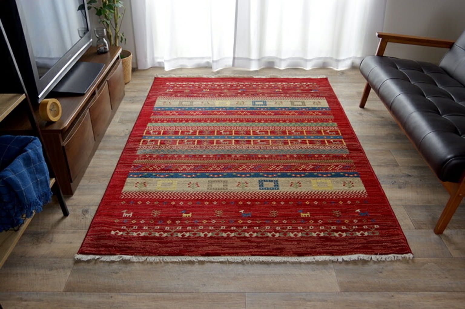 トルコ製 ウィルトン織カーペット 畳めるタイプ コンパクト  レッド 約133×190ｃｍ【レッド】 