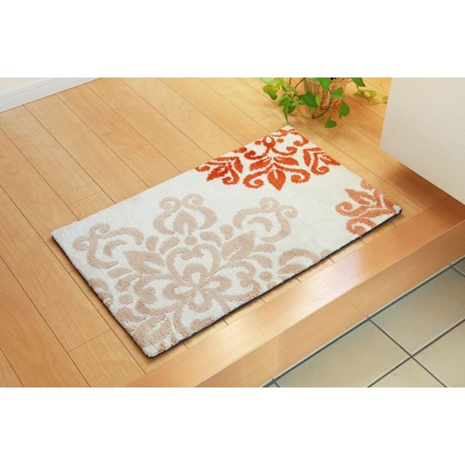 室内用 玄関マット/フロアマット 【北欧調 オレンジ 約55×85cm】 防滑加工 マイクロファイバー 〔入口 リビング〕