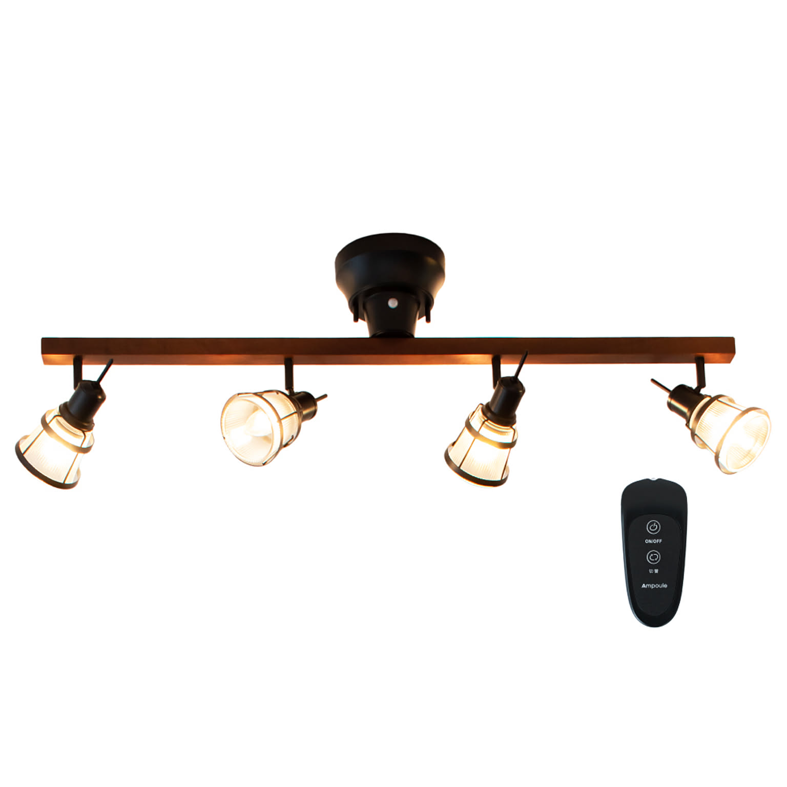 Ampoule シーリングライト 照明 おしゃれ バータイプ E17 4灯 ガラス 天然木 リビング 寝室 レトロ モダン リモコン ゴールド ブラック 8畳 Nqut ノクト