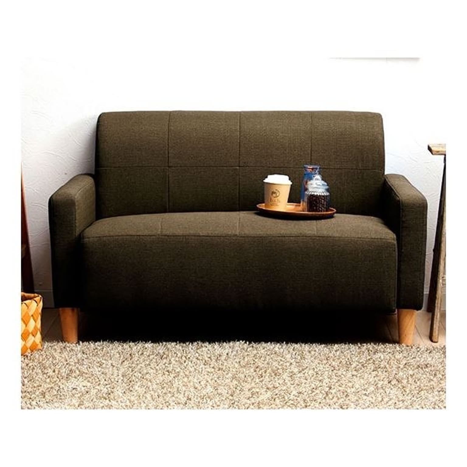 コンパクトソファー/ローソファー 【2人掛け ブラウン】 約113×62×68cm 肘付き 脚付き 『MINI』 組立品 〔リビング〕