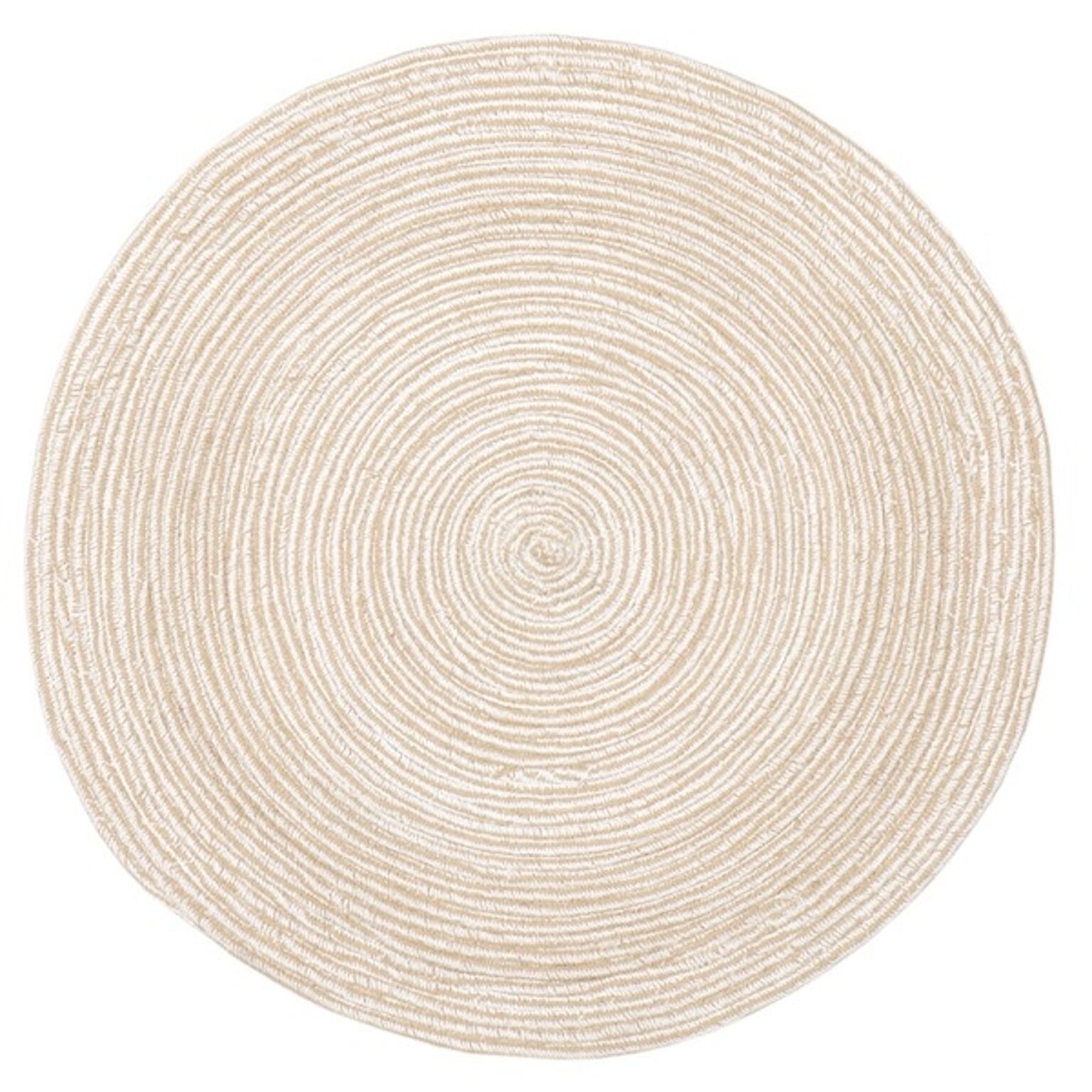 インド綿 ラグマット/絨毯 【ベージュ＆ホワイト 直径約90cm 円形】 綿100％ ホットカーペット 床暖房可 ブレイド 〔リビング〕【代引不可】
