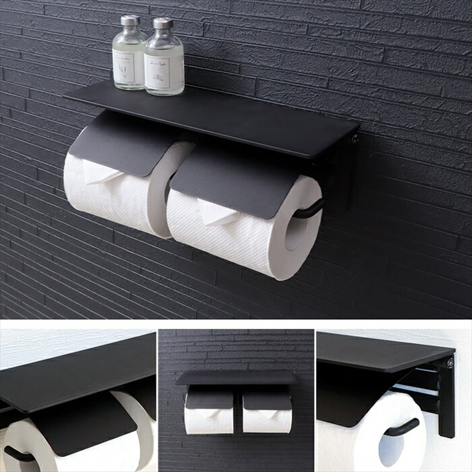 ヤマソロ トイレットペーパーホルダー 2連 棚付き ブラック 大理石柄 blan 通販 家具とインテリアの通販【RoomClipショッピング】