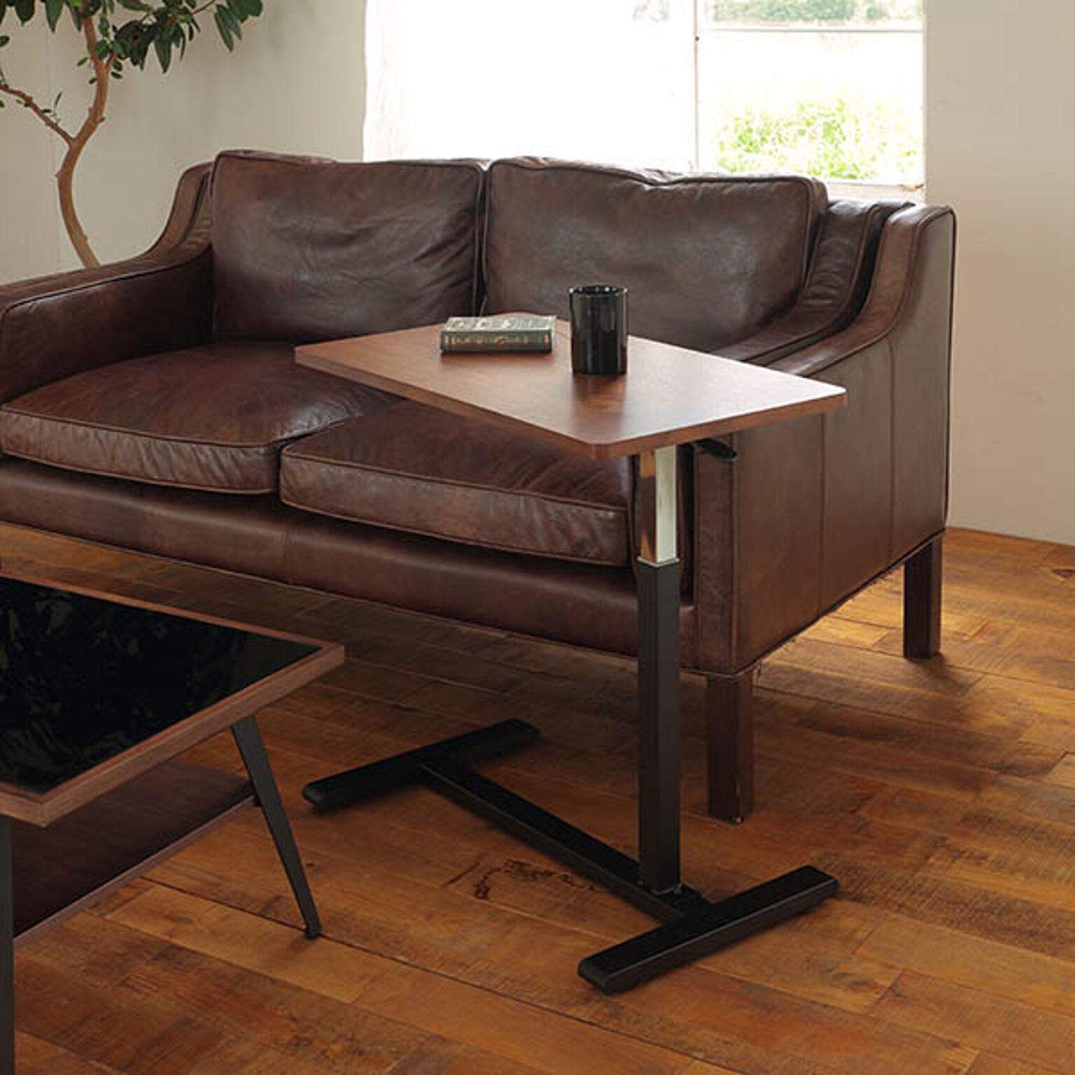RLT4530 昇降テーブル ブラウン色 幅70 高さ55-75 長方形テーブル 天然木 ウォールナット 無段階高さ調節 スチール 高さ可変テーブル ロメオ