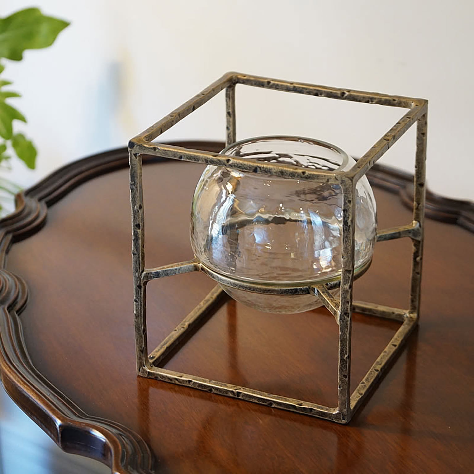 ハリケーン キャンドルホルダー Candle ガラス 花瓶 スクエア 真鍮 アンティーク オブジェ 通販 家具とインテリアの通販