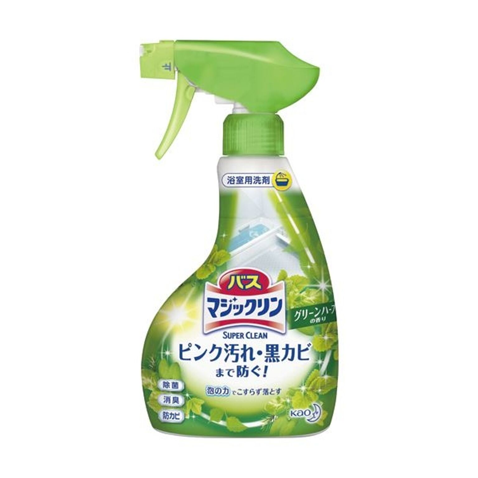 （まとめ）花王 バスマジックリン 泡立ちスプレーSUPER CLEAN グリーンハーブの香り 本体 380ml 1本【×10セット】