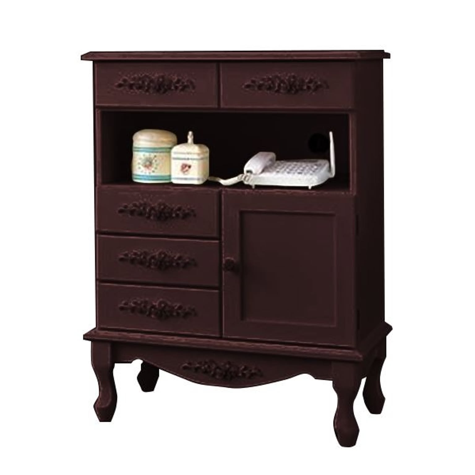 ブラウン ピュアローズアンティーク調飾り家具 FAX台 電話台 約幅60cm