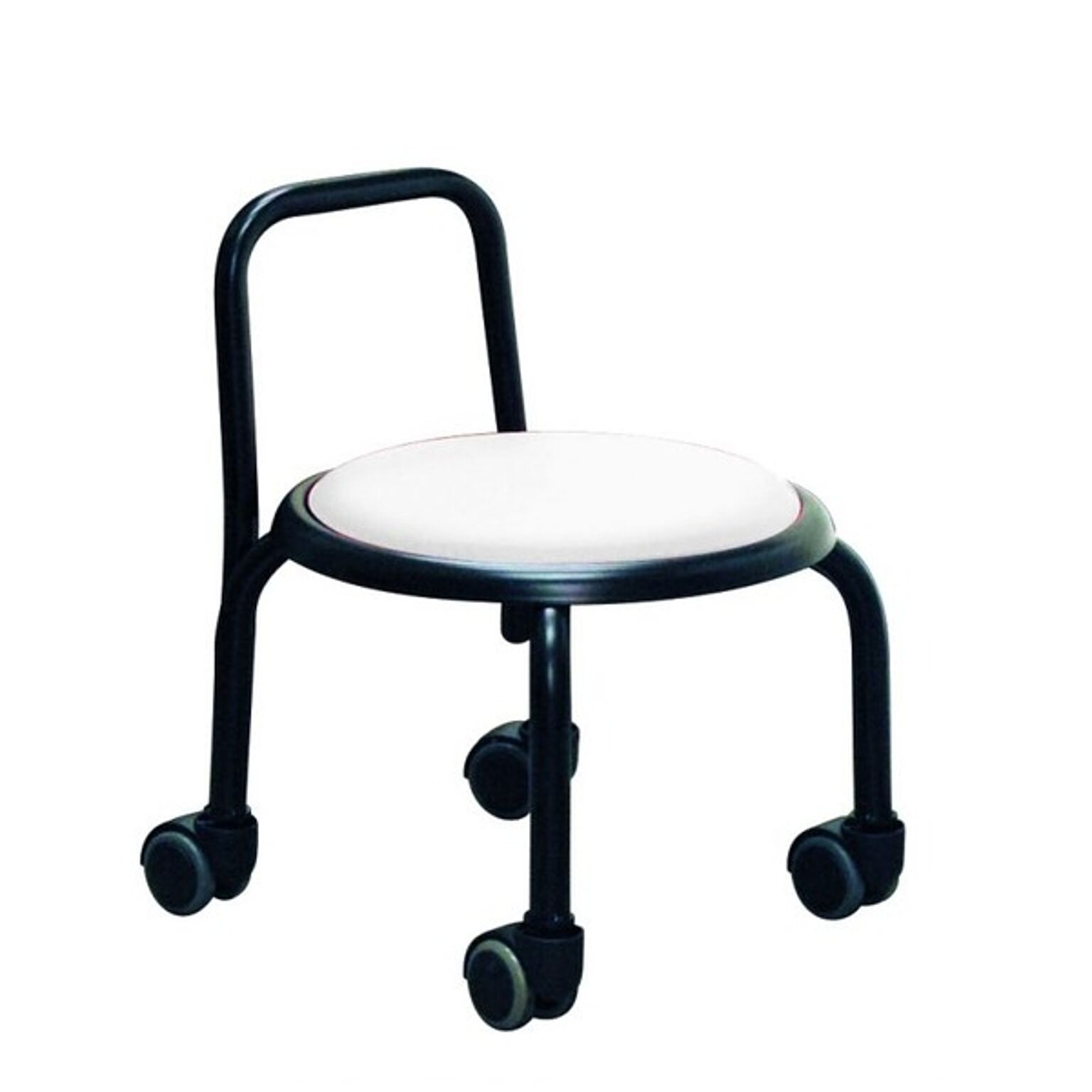 スタッキングチェア/丸椅子 【同色3脚セット ホワイト×ブラック】 幅32cm スチールパイプ 『背付ローキャスターチェア ボン』【代引不可】
