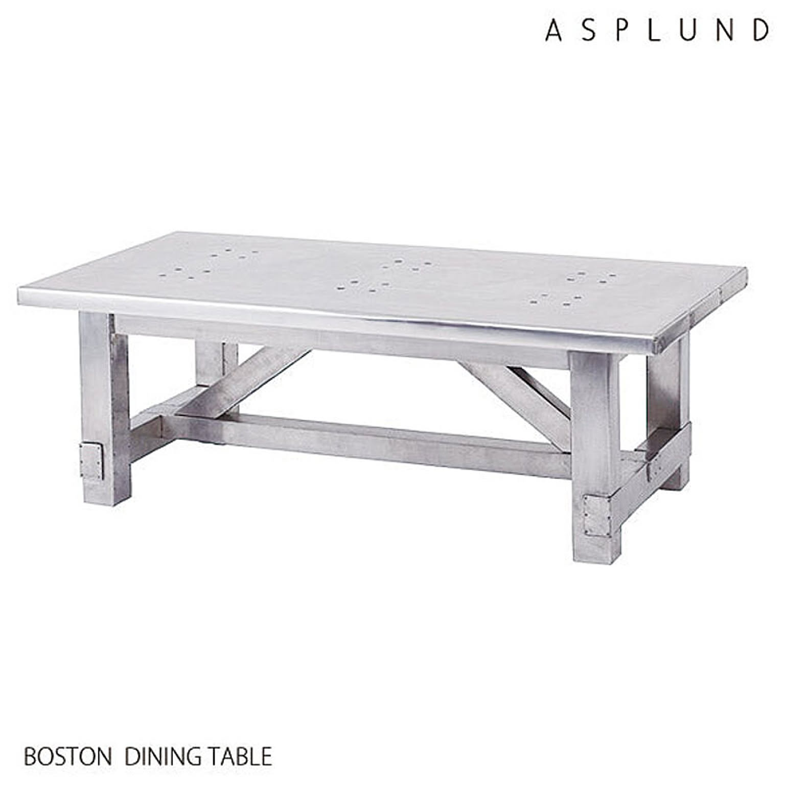 ASPLUND ダイニングテーブル HALO BOSTON 幅180奥行80高さ73 アルミニウム ダメージ加工 シルバー色