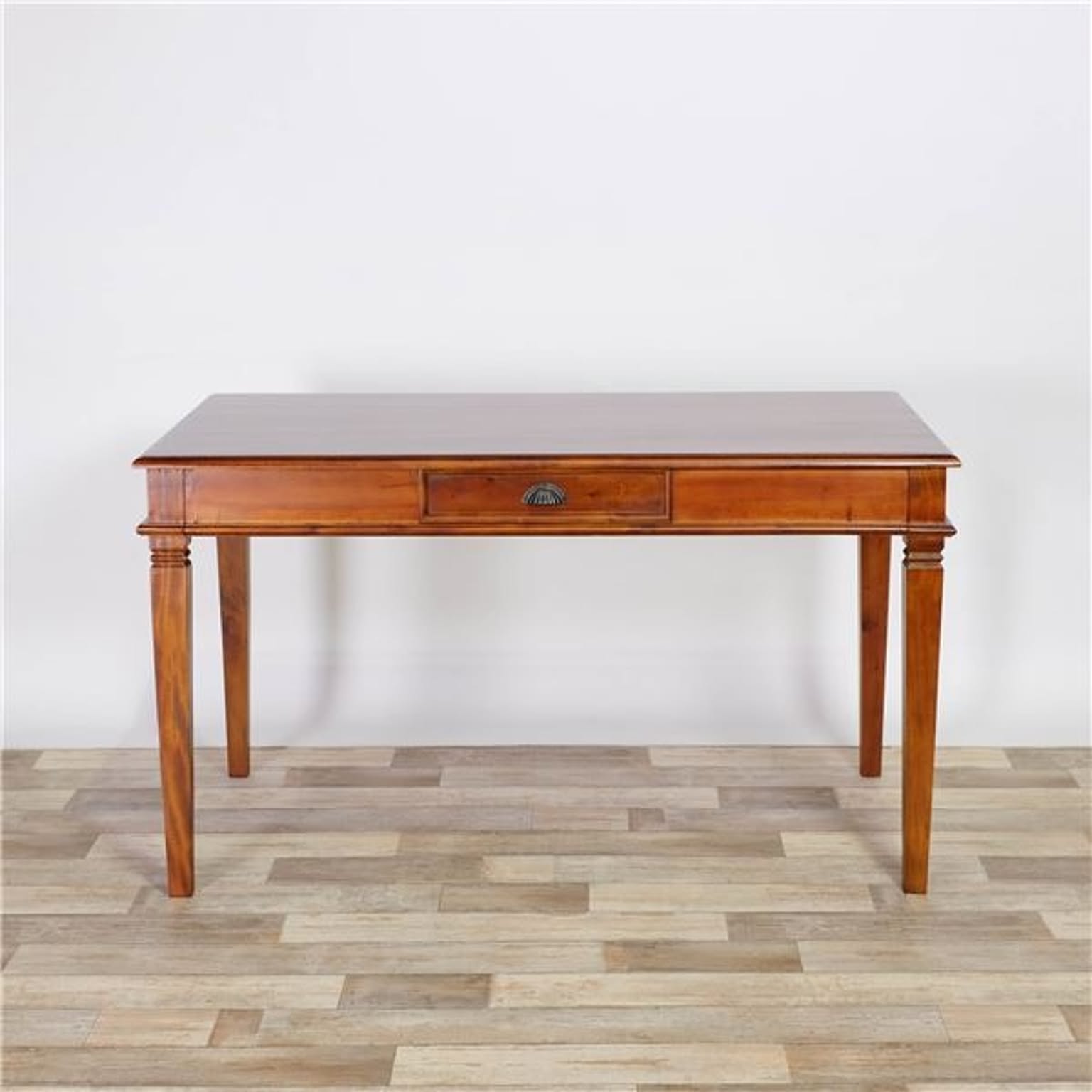 木製 ダイニングテーブル/食卓机 【L】 幅130cm×奥行80cm×高さ73cm マホガニー材 引き出し付き 真鍮製取っ手 組立品【代引不可】