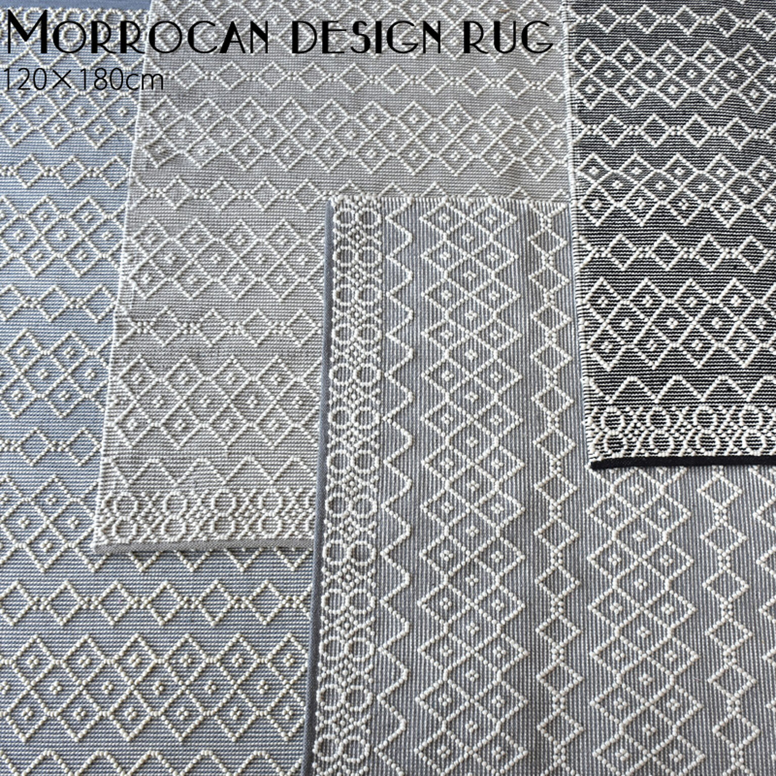 モロッカンラグ BECKKWAY コットン ウール ラグ 120×180cm 手織り カーペット インド グレイ モロッカンデザイン