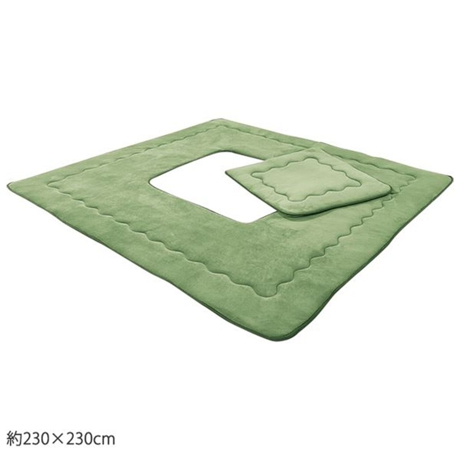 掘りごたつ用 ラグマット/絨毯 【約230×230cm グリーン】 正方形 洗える ホットカーペット 床暖房対応 〔リビング〕