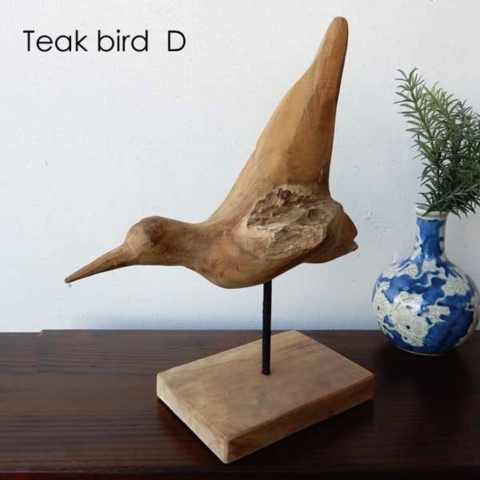 Teak bird D　鳥の置物　チーク材　バードオブジェ