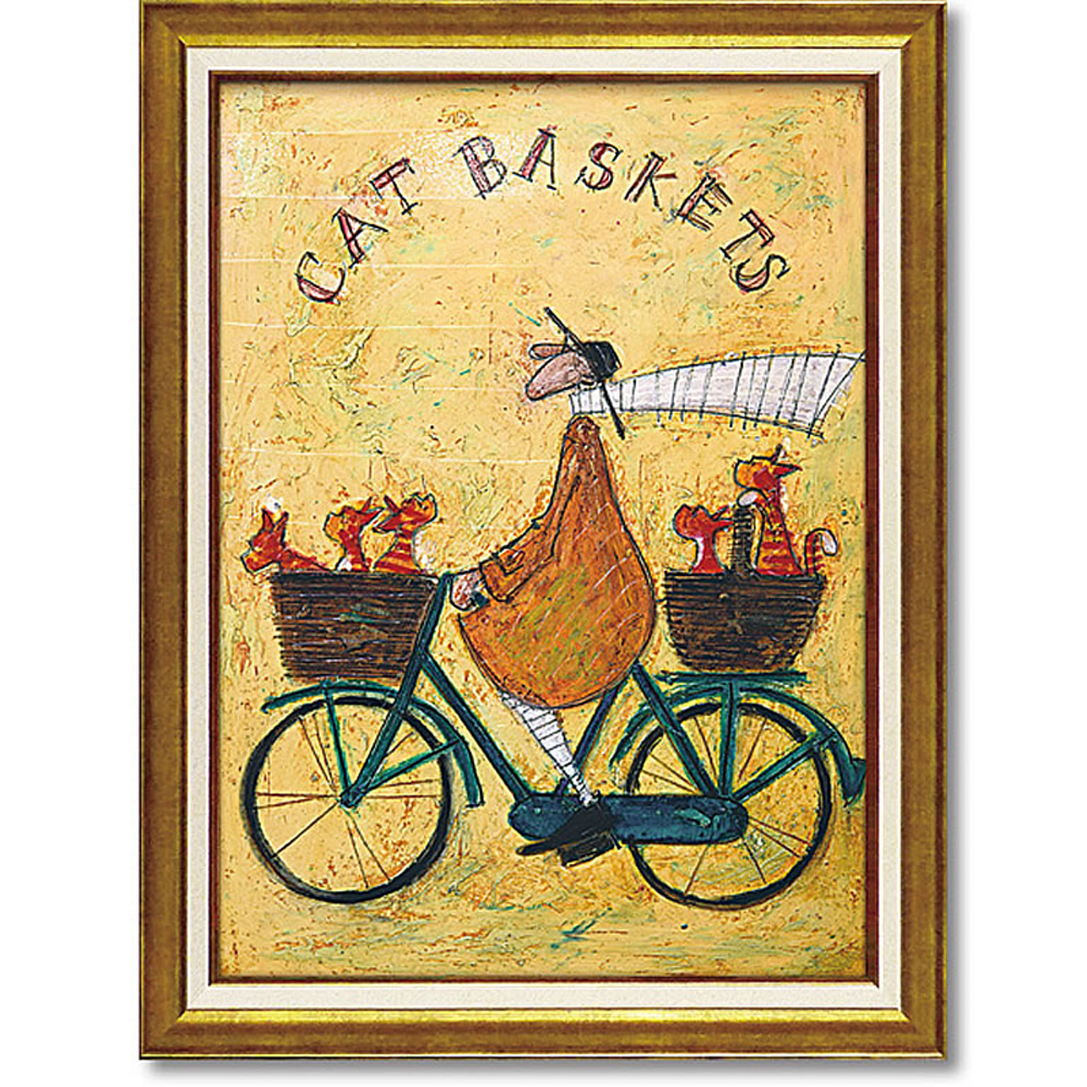 サムトフト キャット バスケット Gel加工 絵画 インテリア 額入り 自転車 猫