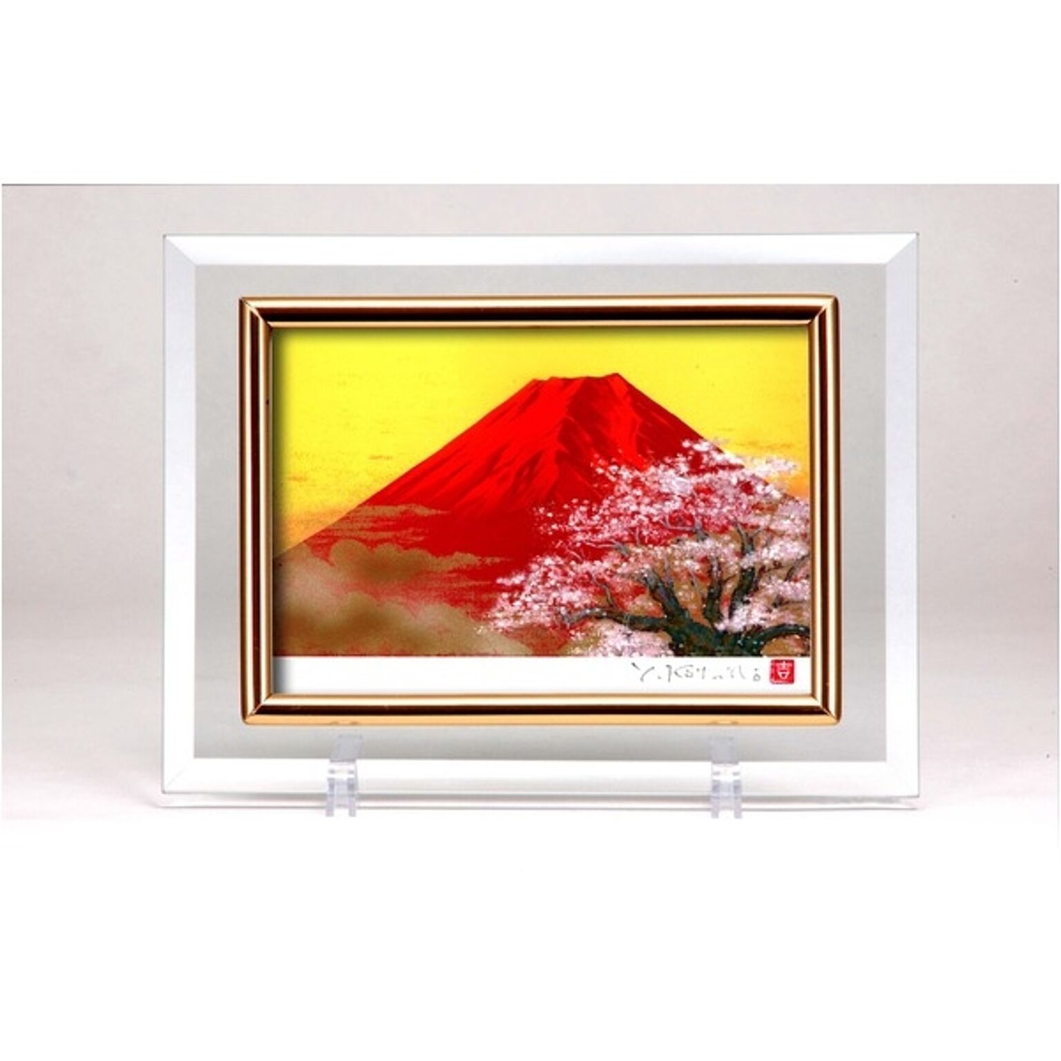 吉岡浩太郎クリスタル絵画 赤富士桜