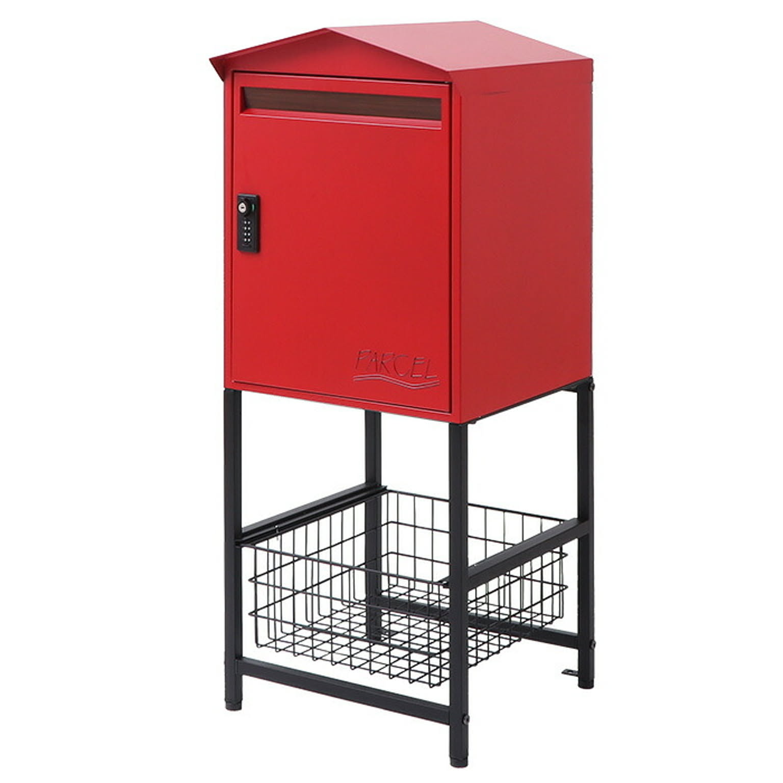 ヤマソロ 廃番 1年保証 宅配ボックス ポスト 置き型 一戸建て用 大容量 スタンド 一体型 郵便受け ダイヤル錠 木目 メール便 A4