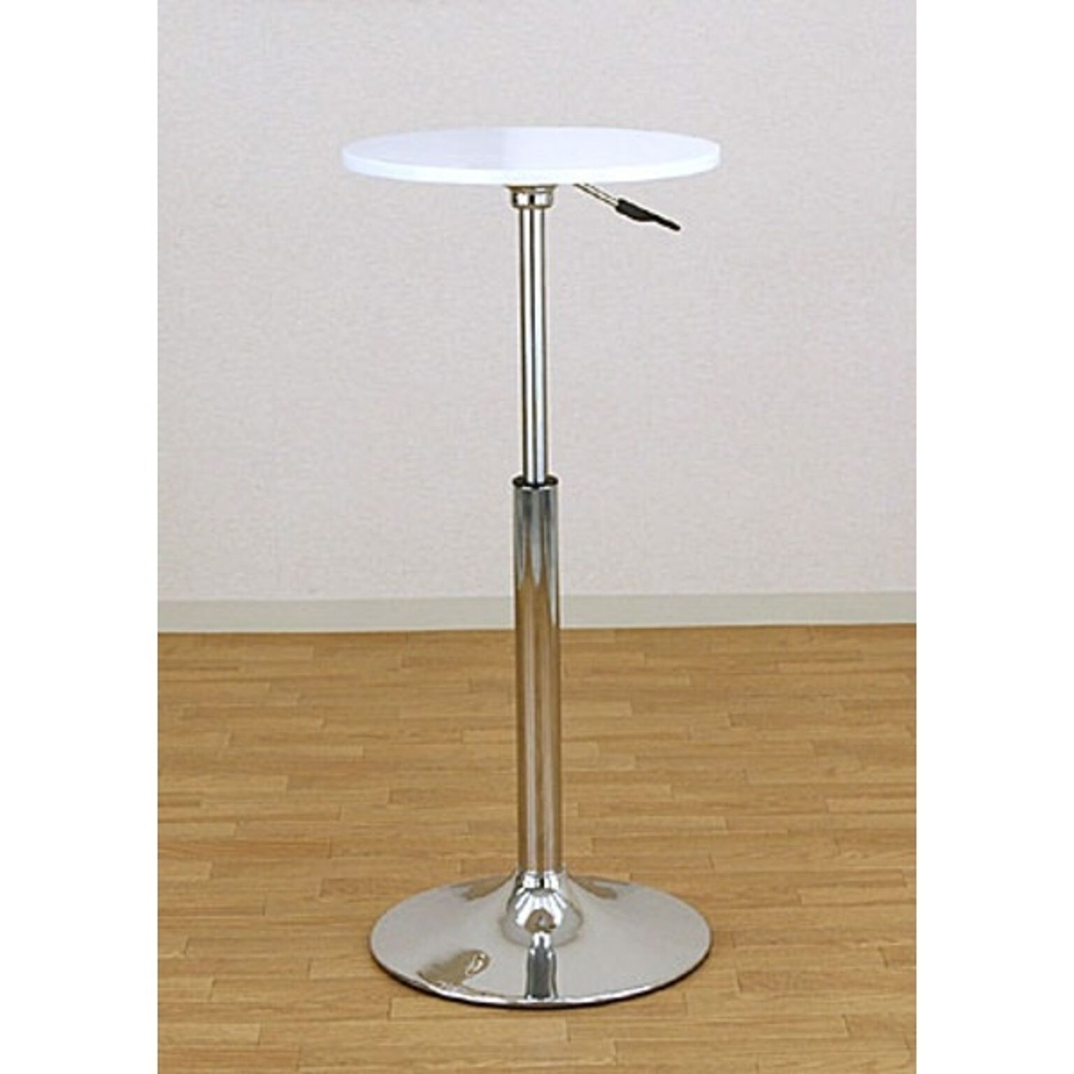 バーテーブル(ガス圧昇降式テーブル) 丸型/直径40cm 360度回転 ホワイト(白)