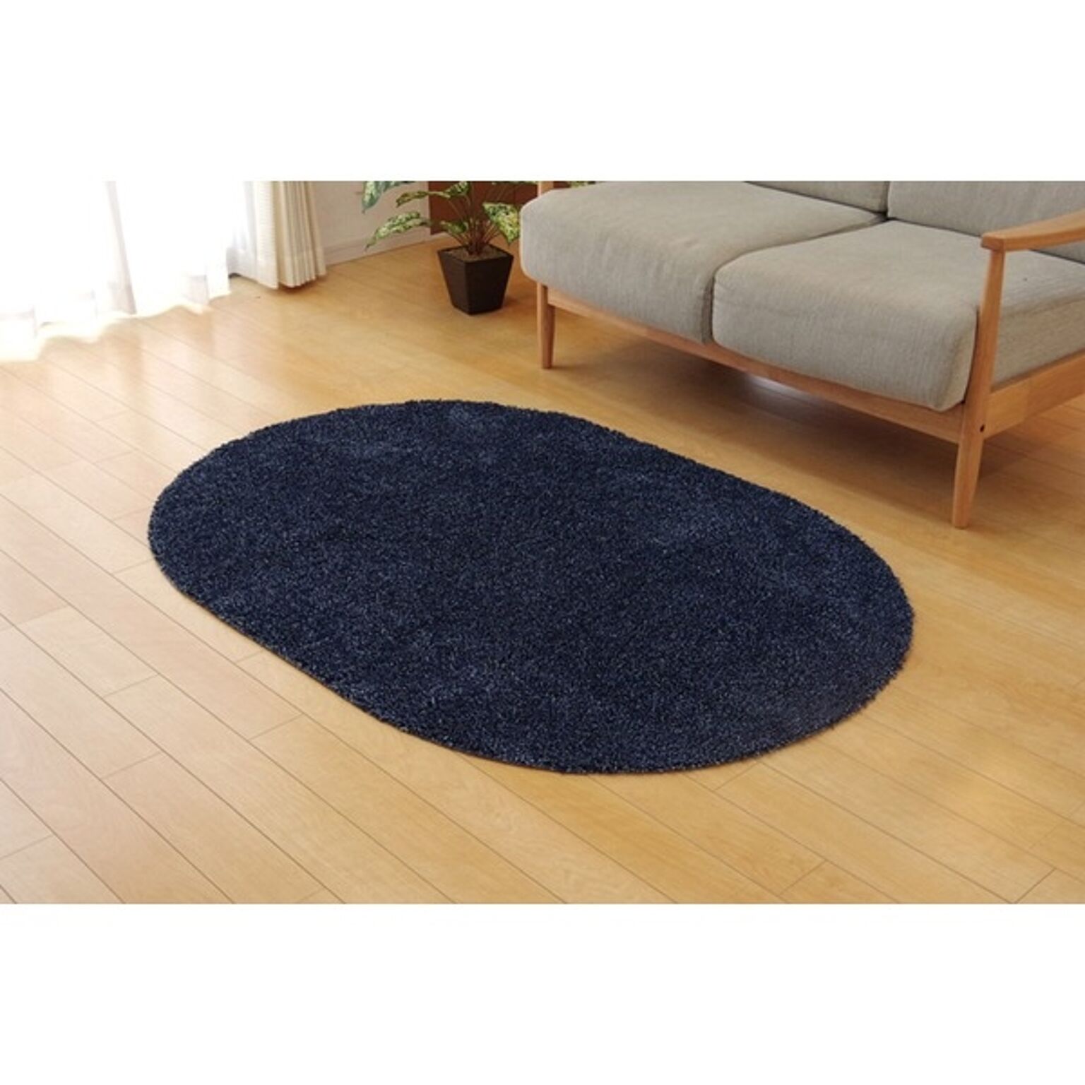 ラグ カーペット 1畳 洗える タフト風 『ノベル』 ブルー 約100×150cm 楕円 裏:すべりにくい加工 （ホットカーペット対応）