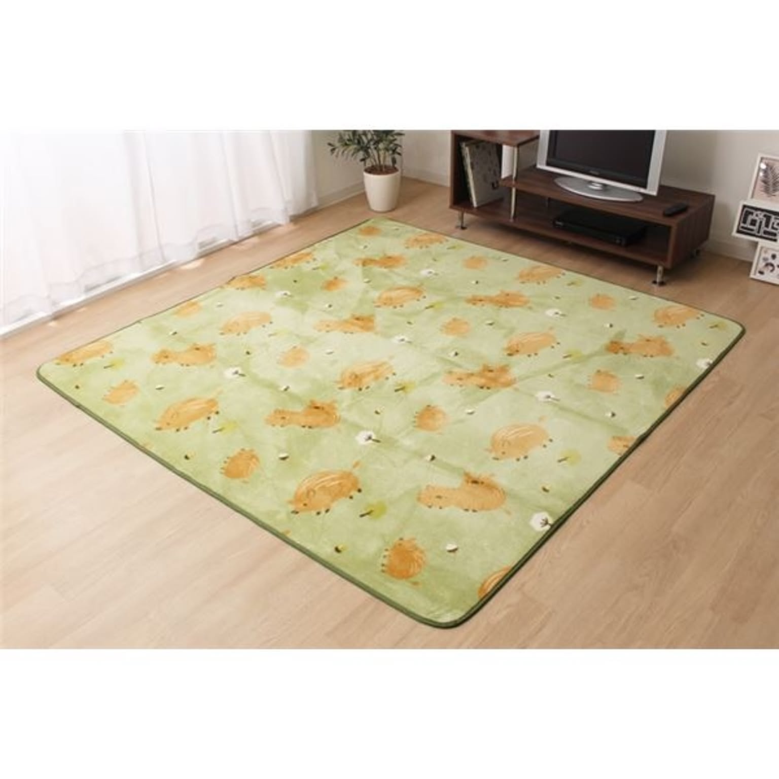 なめらかタッチ ラグマット/絨毯 【アニマル柄 グリーン 約130cm×185cm】 洗える ホットカーペット対応 洗える 『ウーリー』