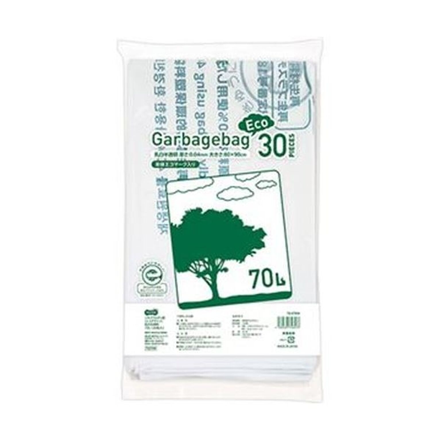 （まとめ）TANOSEE リサイクルポリ袋（エコデザイン）乳白半透明 70L 1パック（30枚）【×20セット】