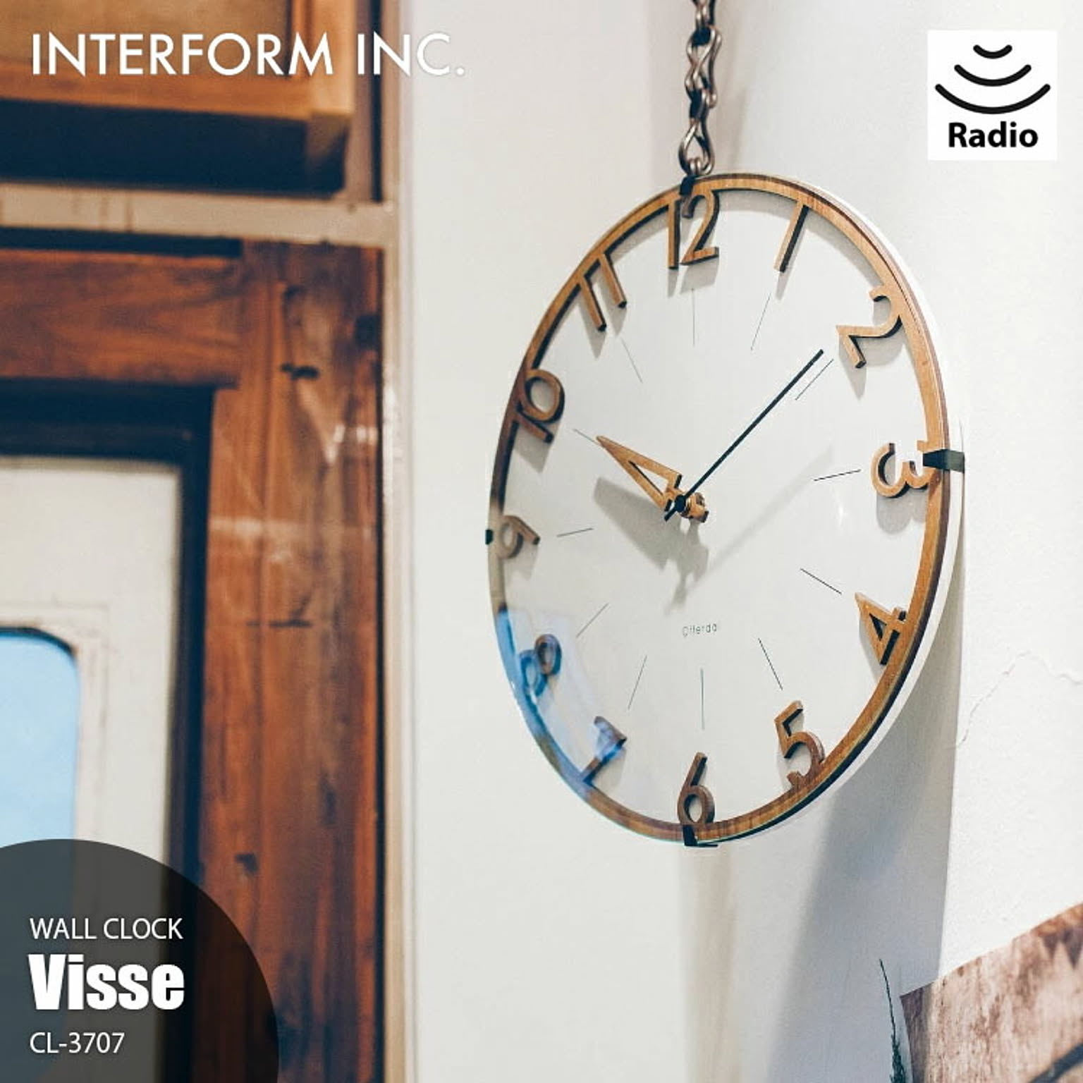 INTERFORM インターフォルム Visse フィッセ 電波掛時計 CL-3707 電波時計 掛時計 掛け時計 ウォールクロック ステップムーブメント