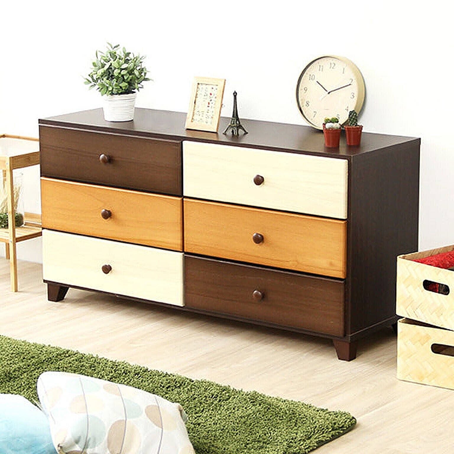 ホームテイスト Loarシリーズ 天然木ワイドチェスト 3段 幅117cm  