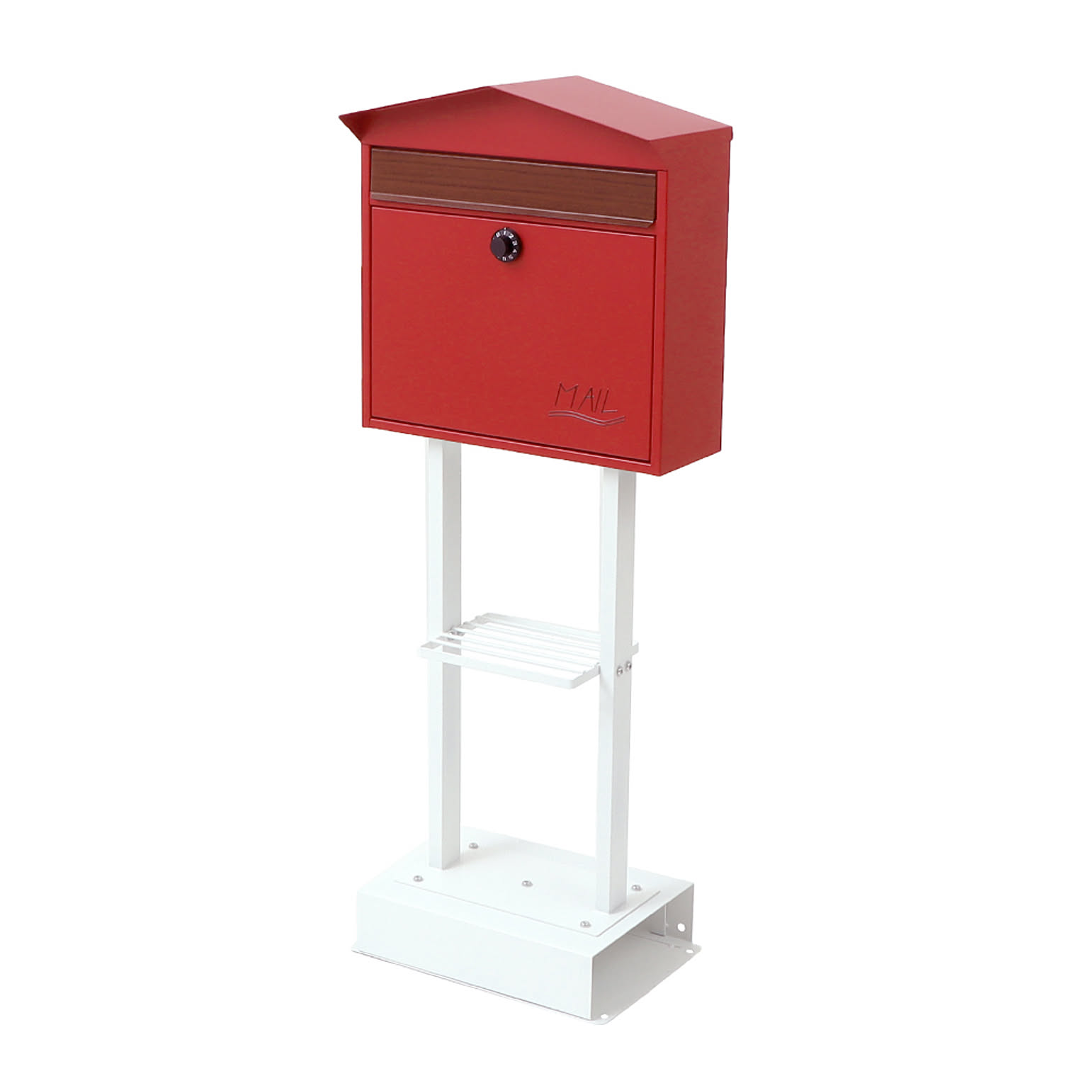 ヤマソロ ポスト 置き型 スタンドポスト 2本脚 北欧 シンプル 一戸建て用 木目調 郵便ポスト 鍵付き ダイヤル錠 メールボックス ティエラ