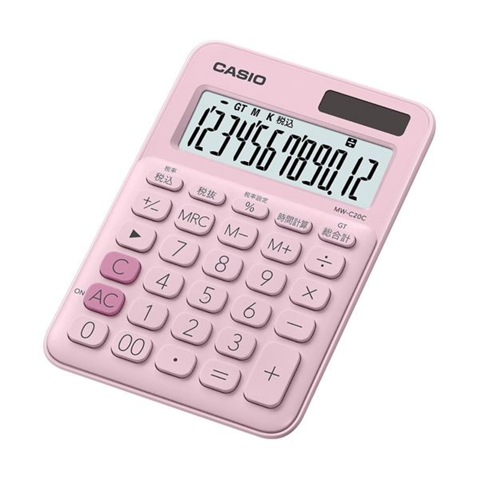 （まとめ）カシオ カラフル電卓 ミニジャストタイプ12桁 ペールピンク MW-C20C-PK-N 1台【×5セット】