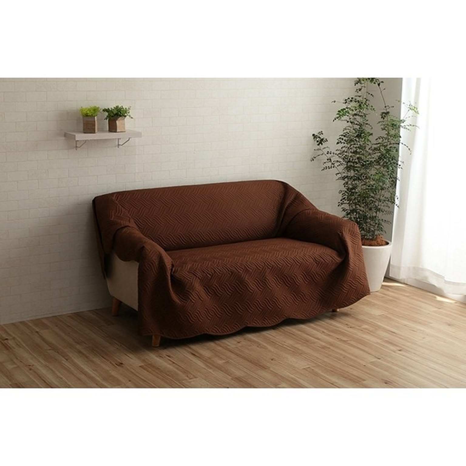 マルチカバー/ソファーカバー 【長方形 約190×240cm ブラウン】 洗える ホットカーペットカバー対応 通年使用可 〔リビング〕