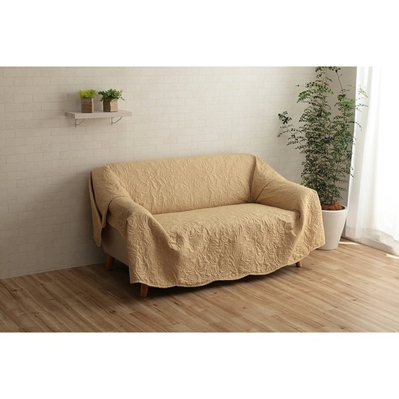 マルチカバー/ソファーカバー 【長方形 約190×240cm ベージュ】 洗える ホットカーペットカバー対応 通年使用可 〔リビング〕