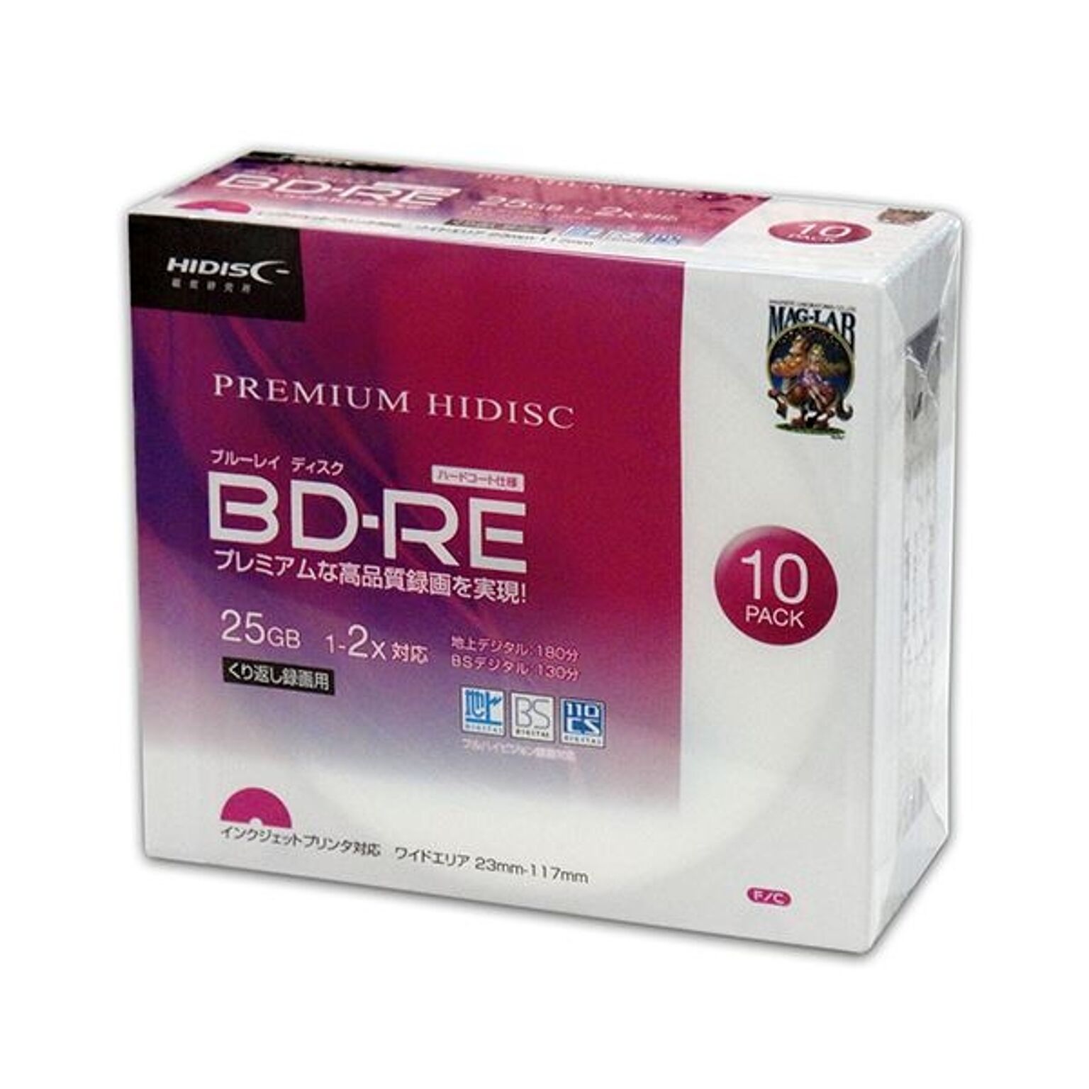 （まとめ）PREMIUM HIDISC BD-RE 2倍速 映像用デジタル放送対応 インクジェットプリンタ対応10枚 スリムケース ×10個セット HDVBE25NP10SCX10