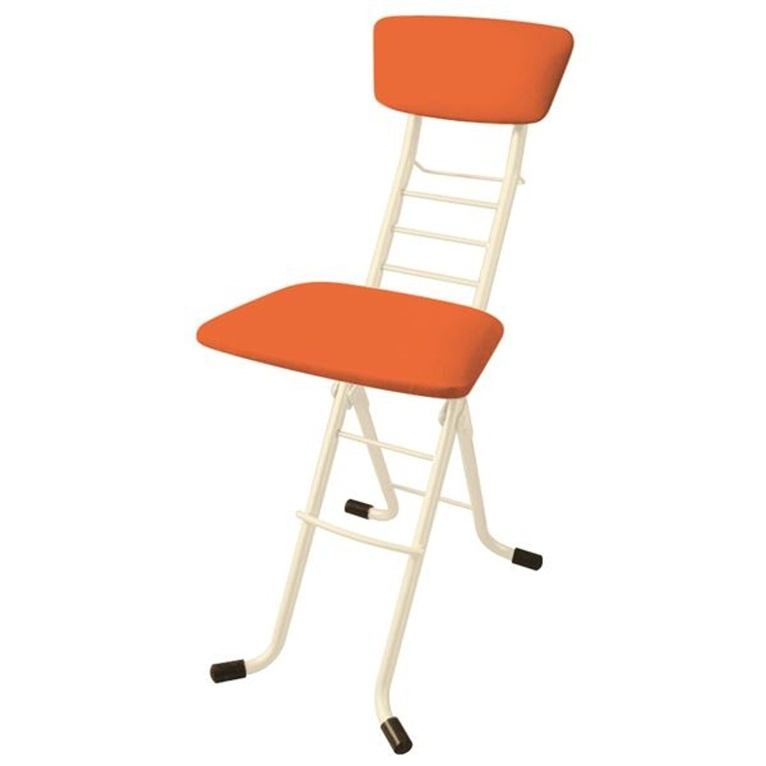 シンプル 折りたたみ椅子 【オレンジ×ミルキーホワイト】 幅35cm 日本製 高さ6段調節 スチールパイプ 『ワーキングチェアモア』【代引不可】