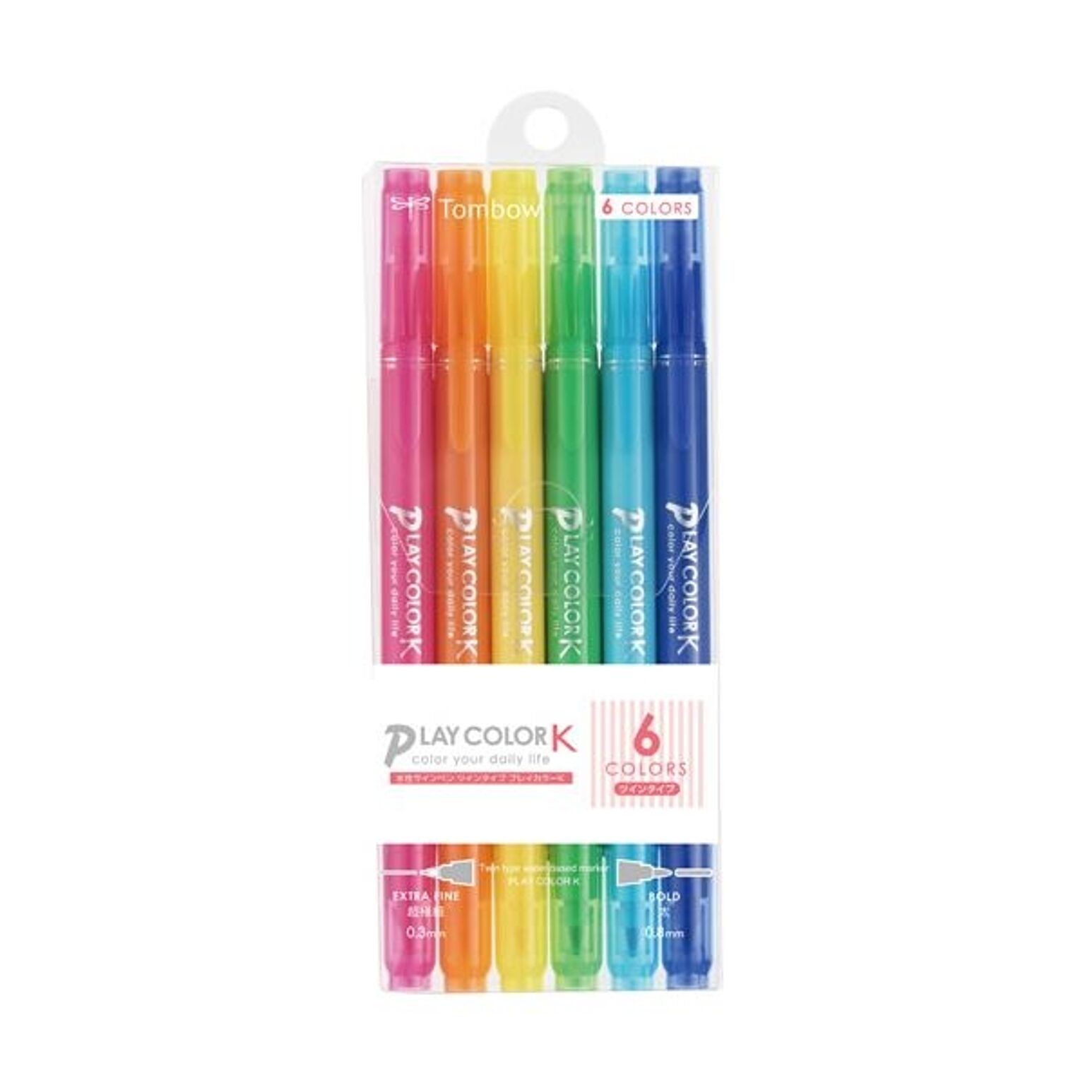 (まとめ) トンボ鉛筆 水性サインペンプレイカラーK ツインタイプ 6色（各色1本） GCF-611A 1パック 【×30セット】