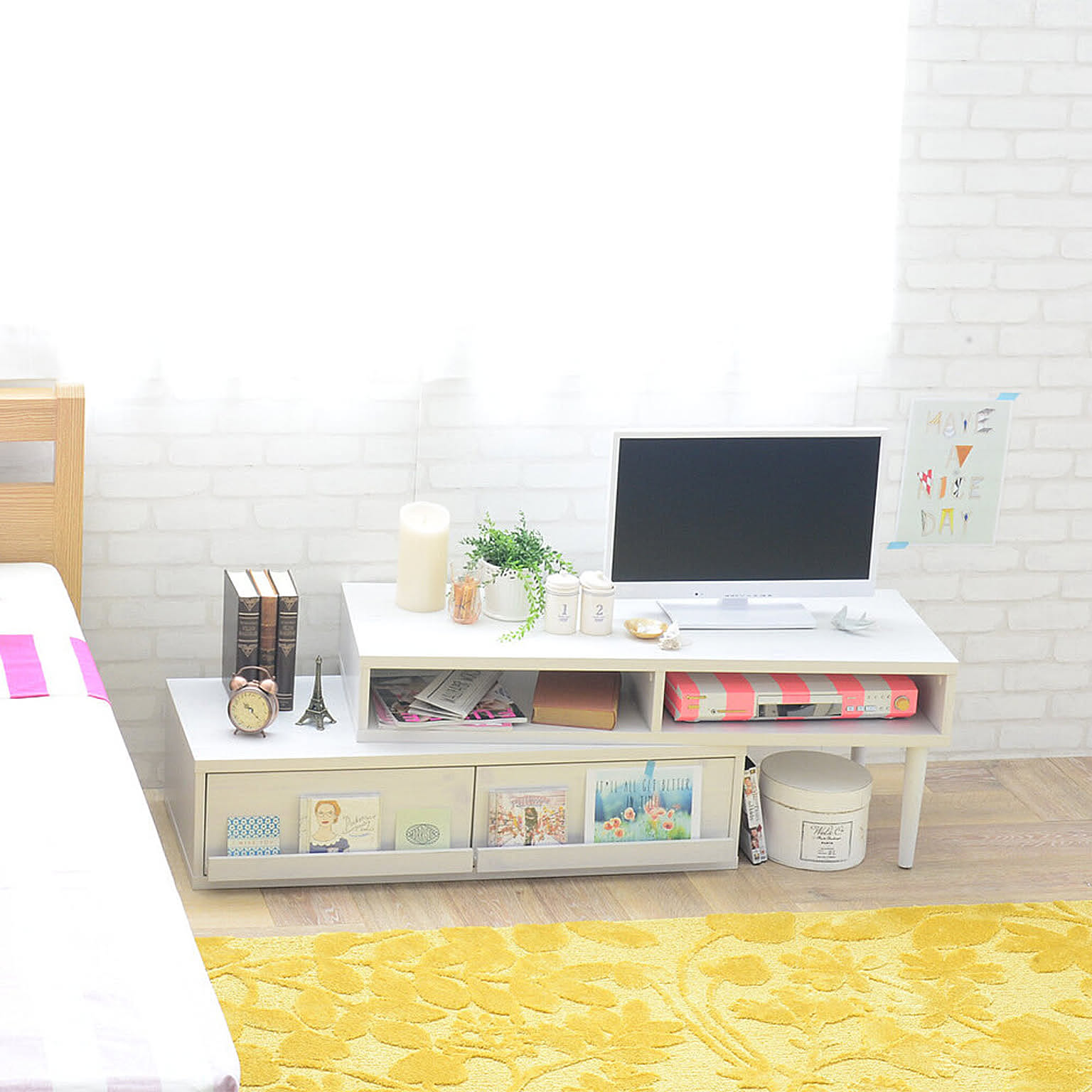佐藤産業 FREX テレビ台 ローボード 木脚 105～190cm ホワイト - 通販