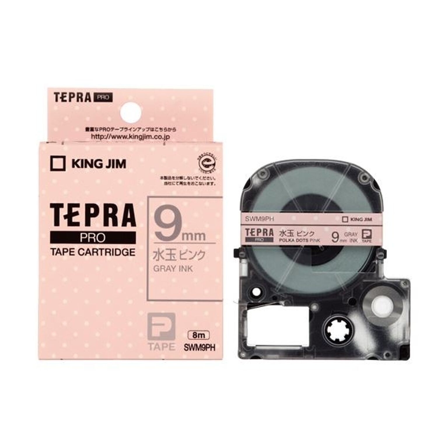 （まとめ）キングジム テプラ PROテープカートリッジ 模様ラベル 9mm 水玉ピンク/グレー文字 SWM9PH 1個【×5セット】