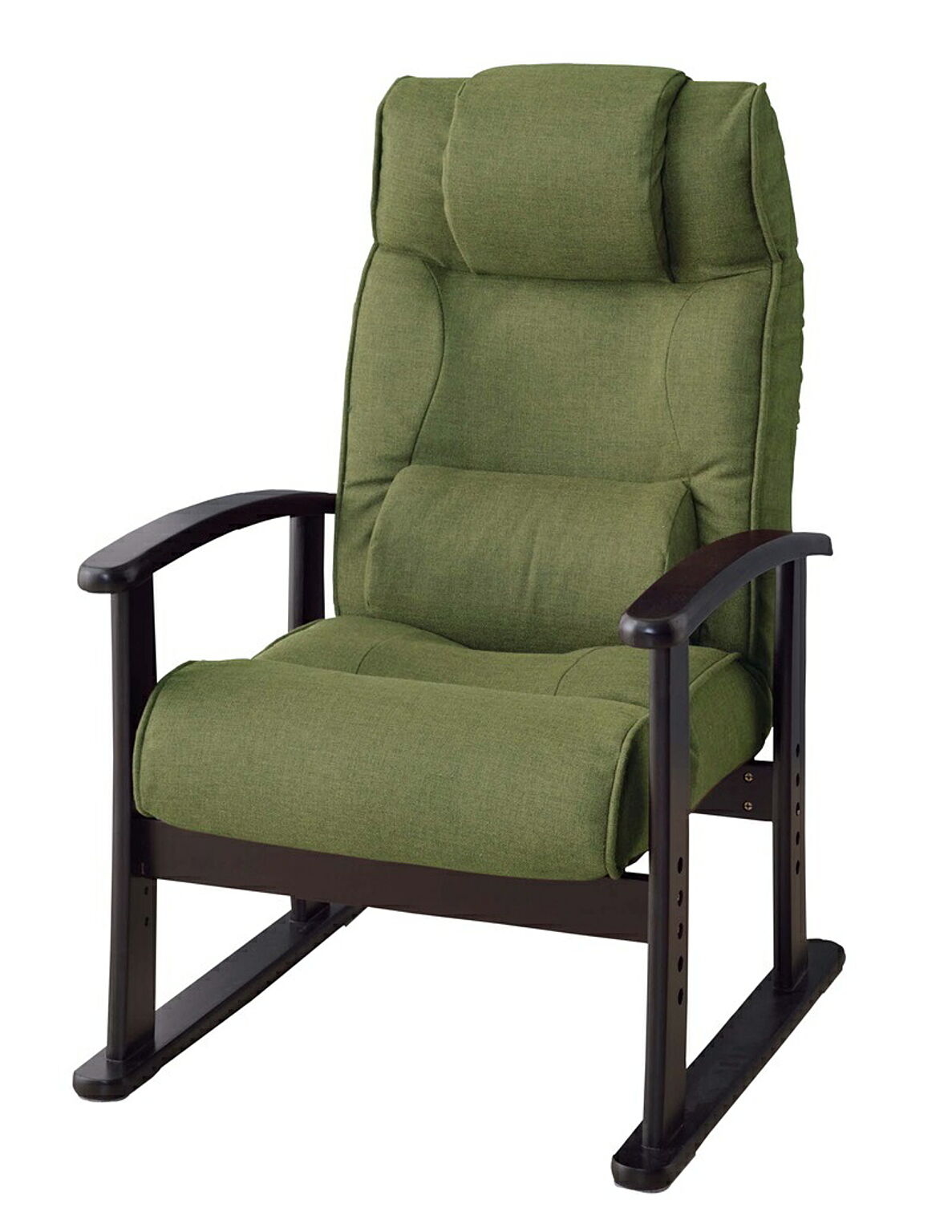 リクライニング機能付きボリューム高座椅子 W57×D60-108×H64×SH31-40 グリーン 腰楽チェア