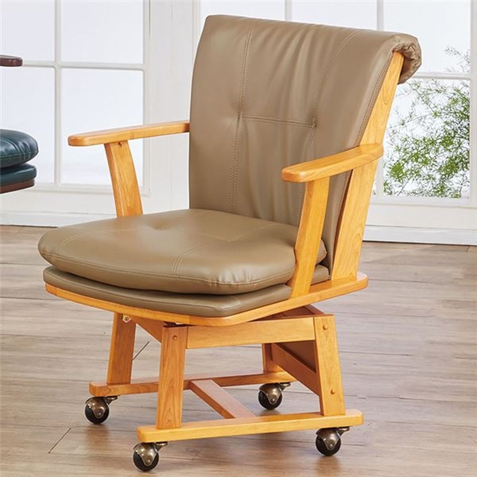 回転ダイニングチェア/食卓椅子 【キャスター付 ナチュラル】 約幅62.5cm 木製 合皮 座り心地のよいボリュームチェア 組立品